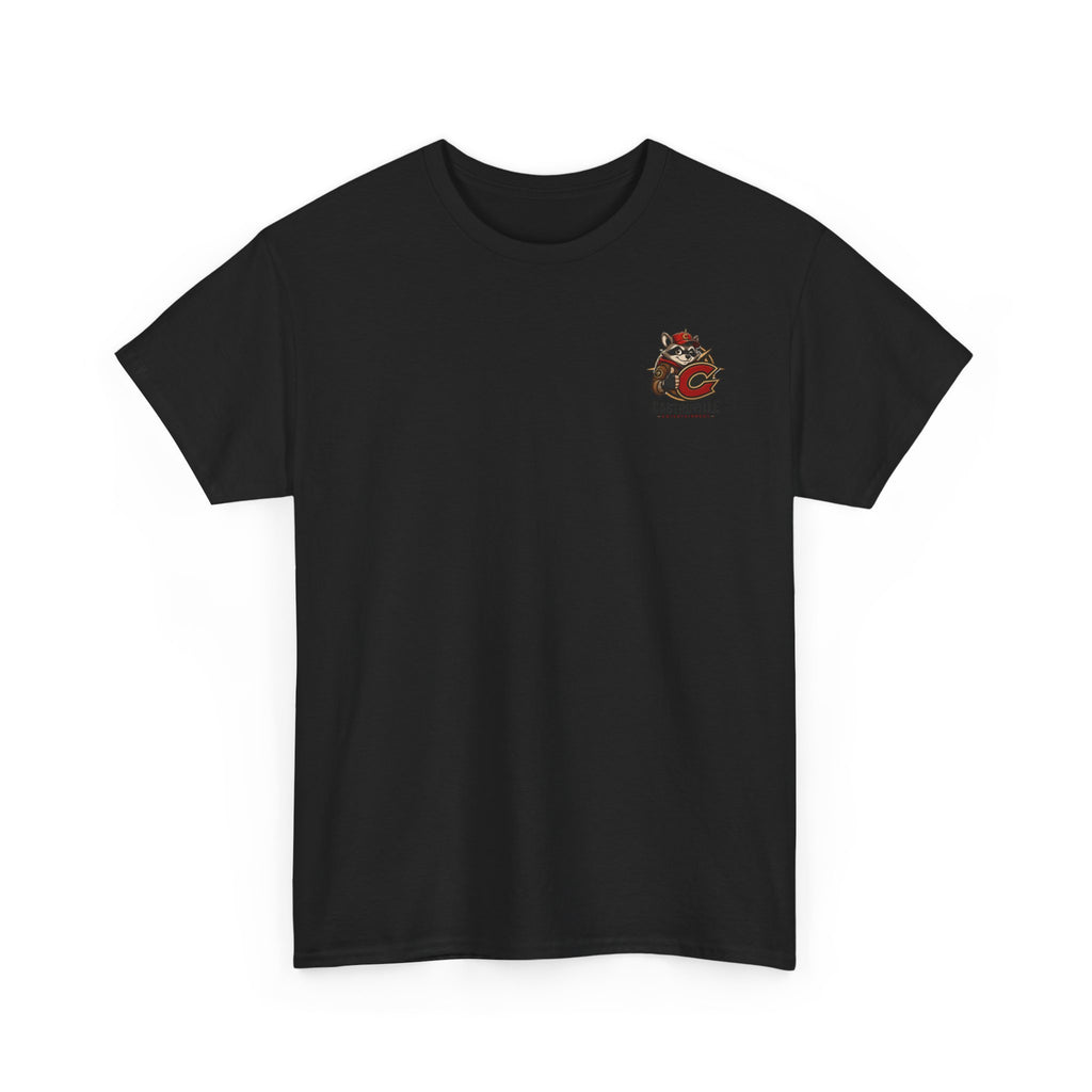 Raccoon Adventure T-Shirt — 'Castroville Entertainment' Retro Poster Tee