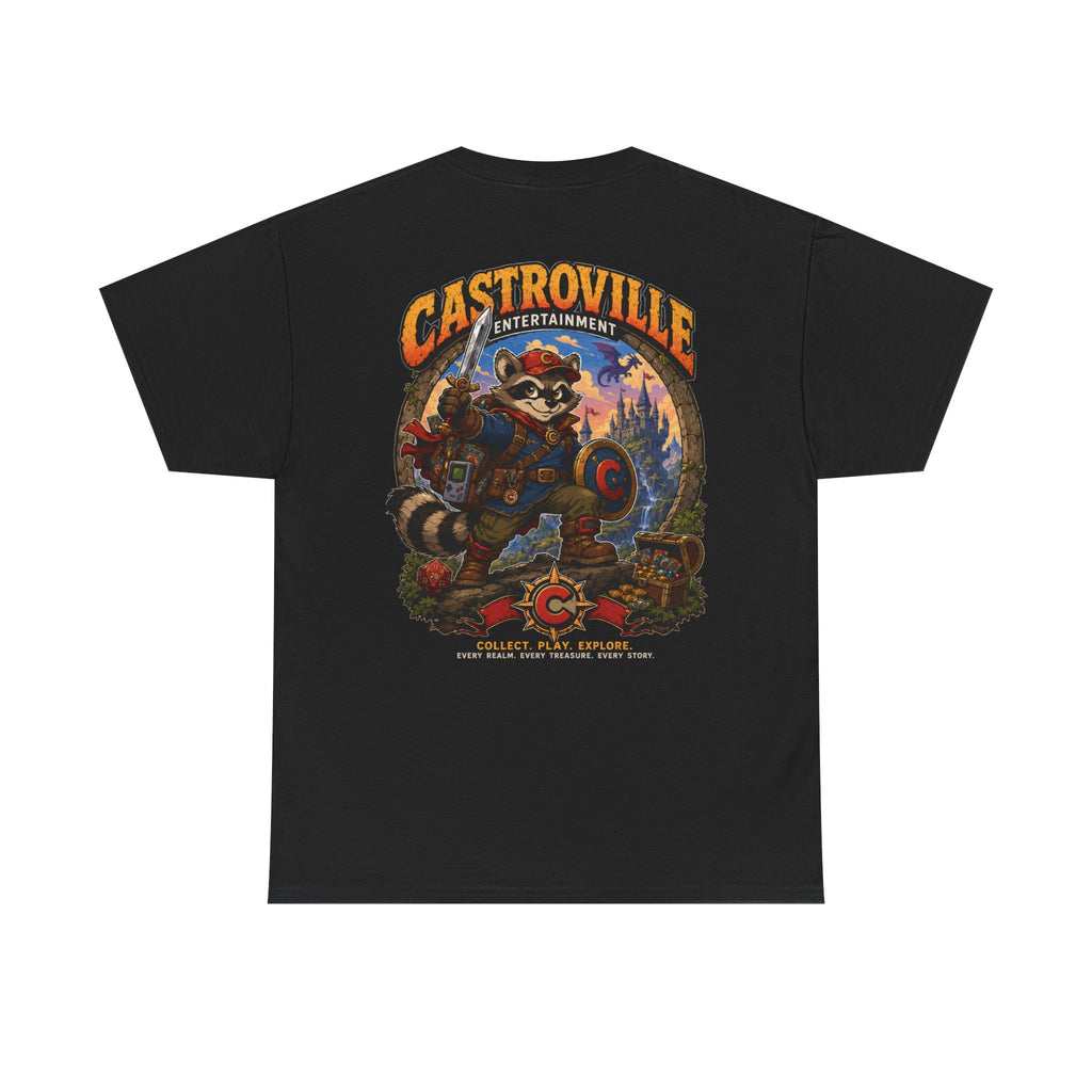 Raccoon Adventure T-Shirt — 'Castroville Entertainment' Retro Poster Tee