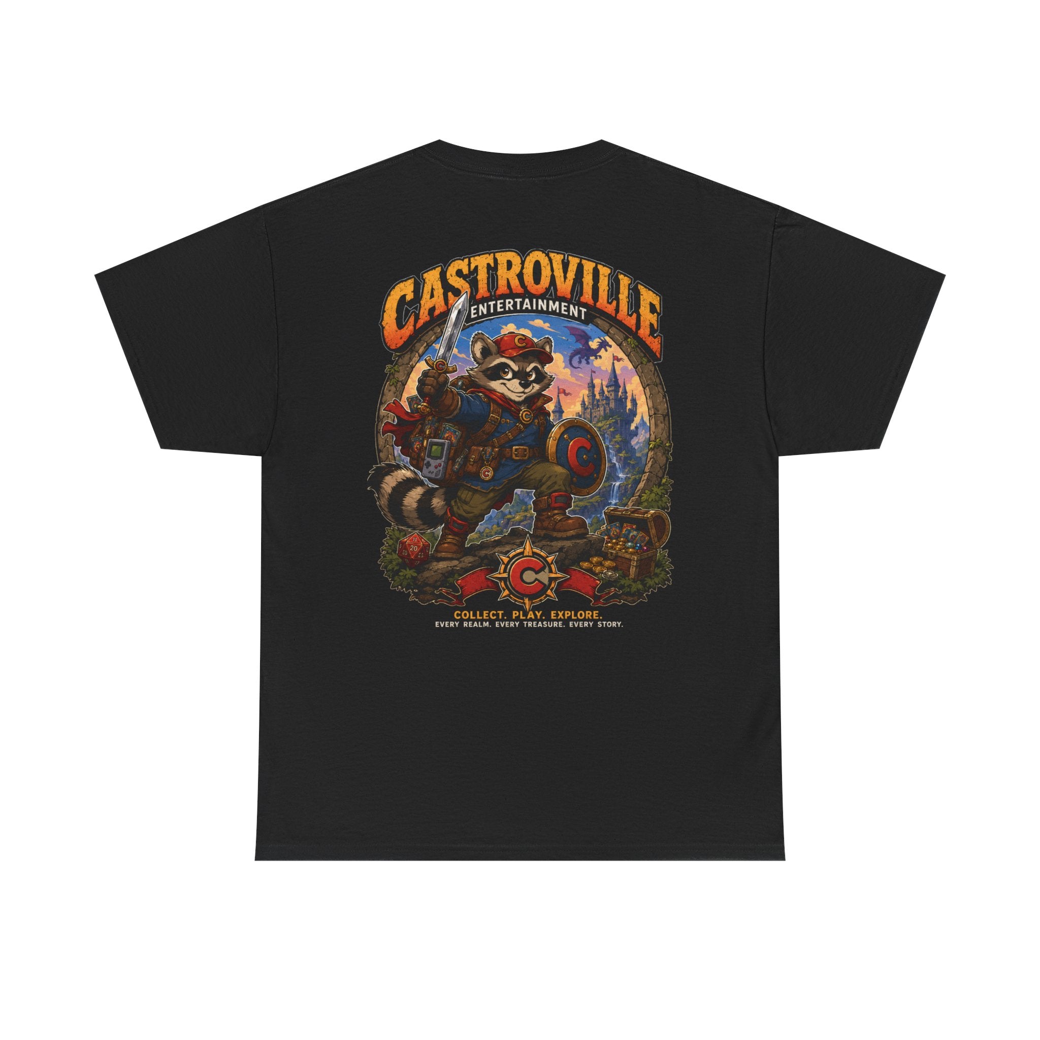 Raccoon Adventure T-Shirt — 'Castroville Entertainment' Retro Poster Tee