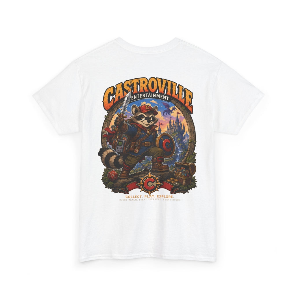 Raccoon Adventure T-Shirt — 'Castroville Entertainment' Retro Poster Tee