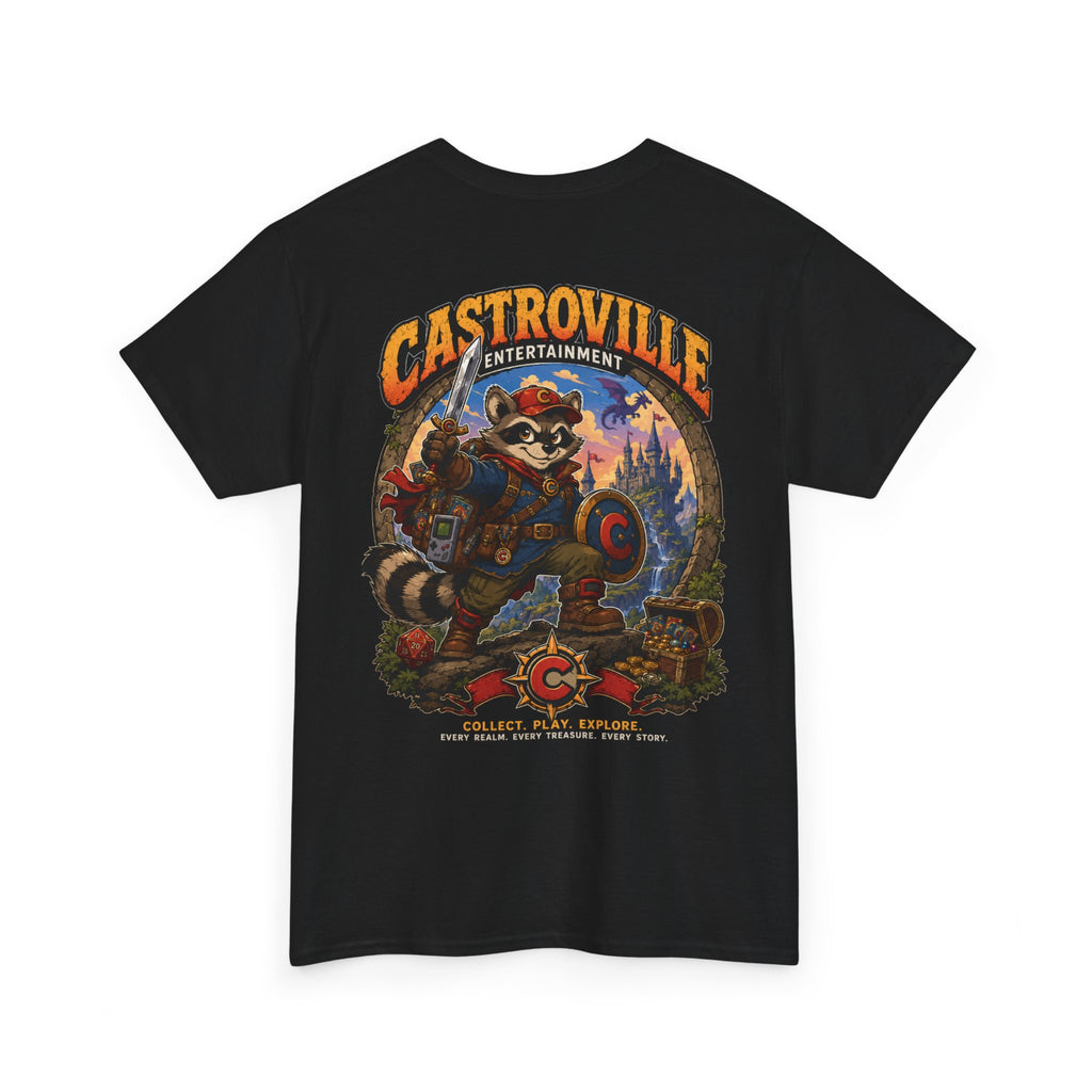 Raccoon Adventure T-Shirt — 'Castroville Entertainment' Retro Poster Tee