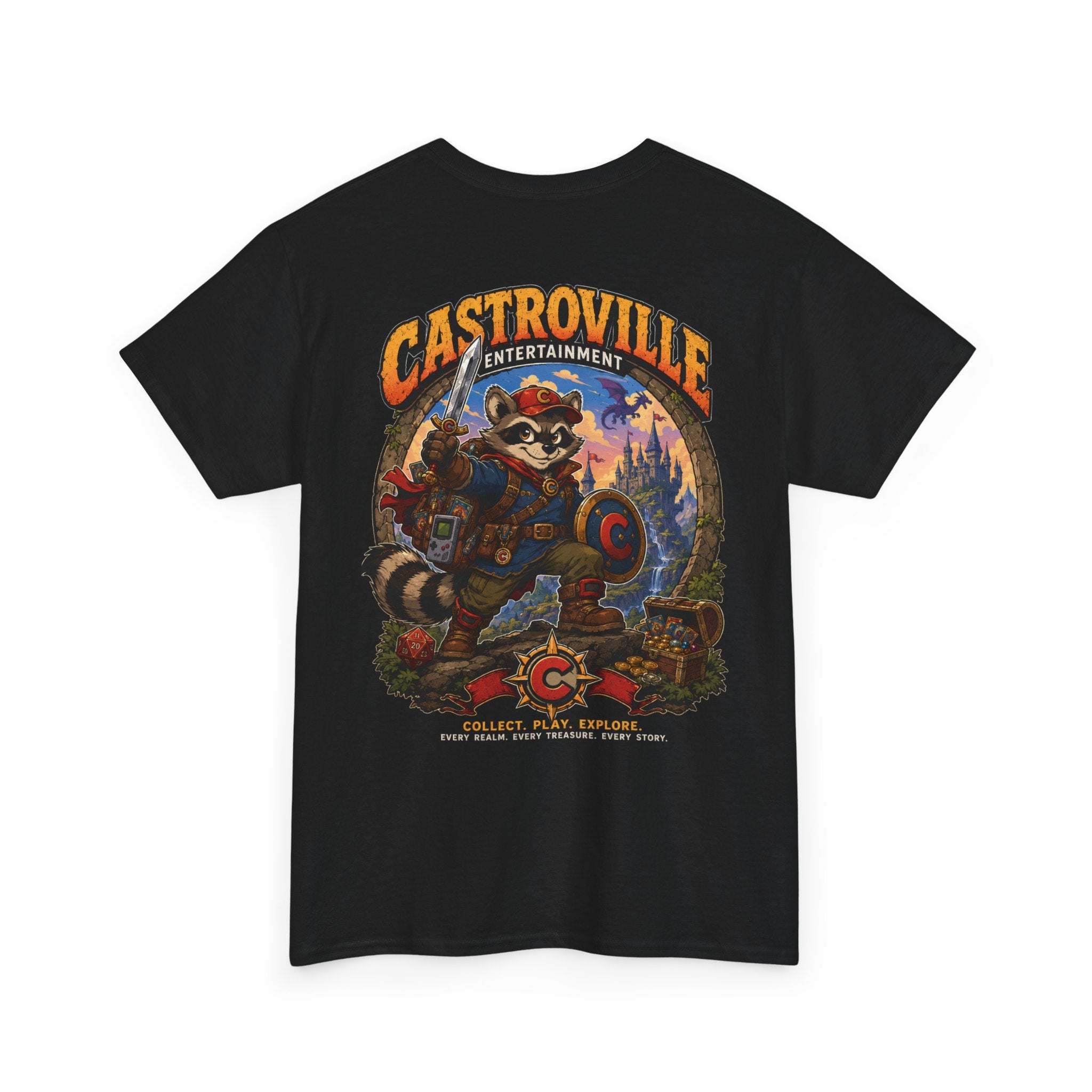 Raccoon Adventure T-Shirt — 'Castroville Entertainment' Retro Poster Tee