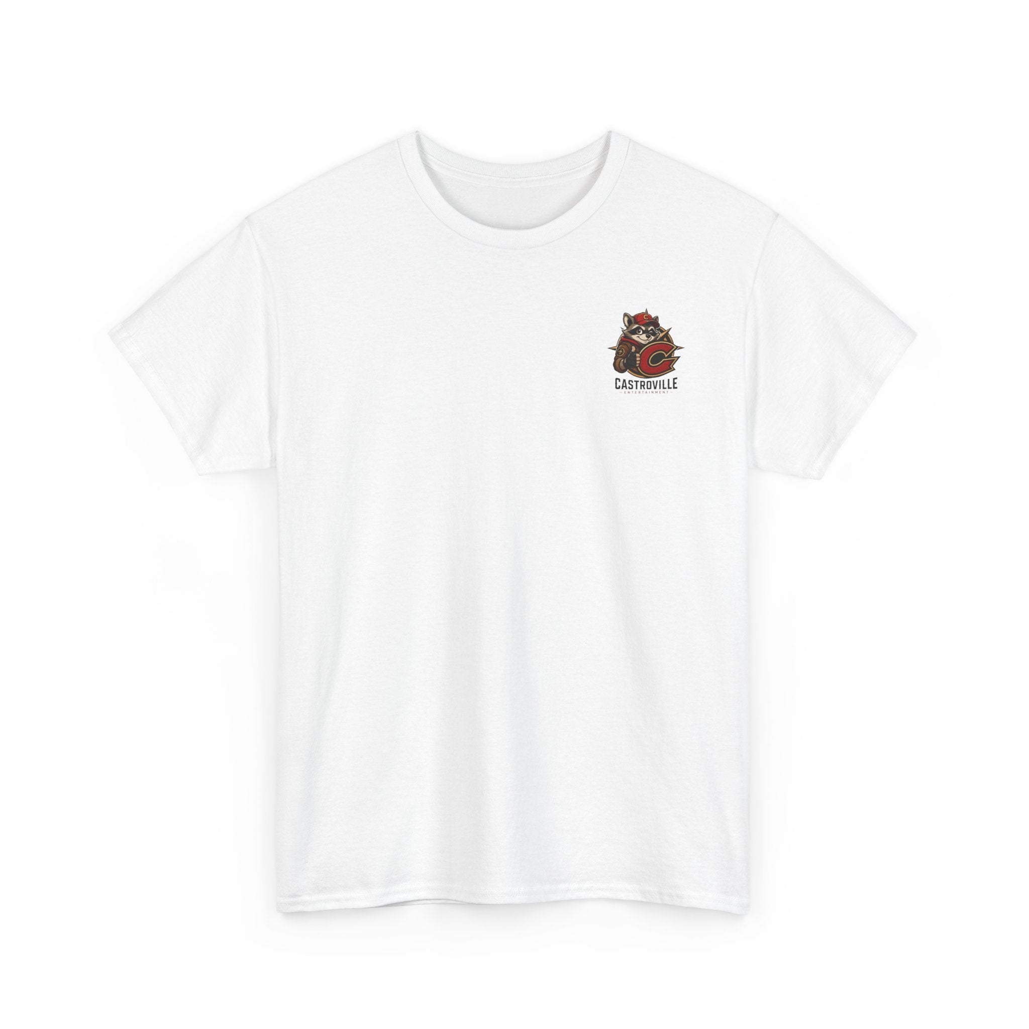 Raccoon Adventure T-Shirt — 'Castroville Entertainment' Retro Poster Tee