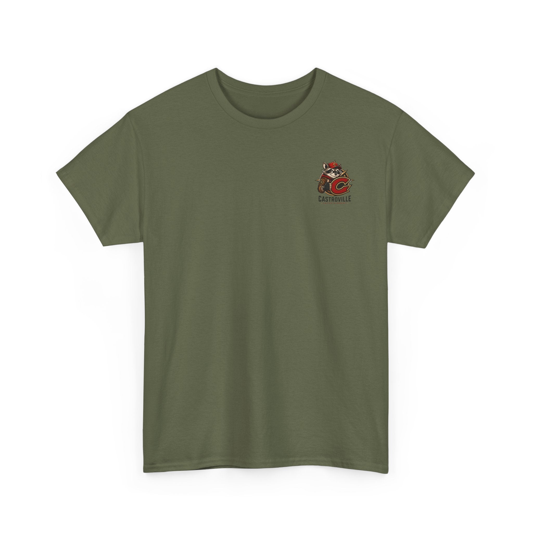 Raccoon Adventure T-Shirt — 'Castroville Entertainment' Retro Poster Tee
