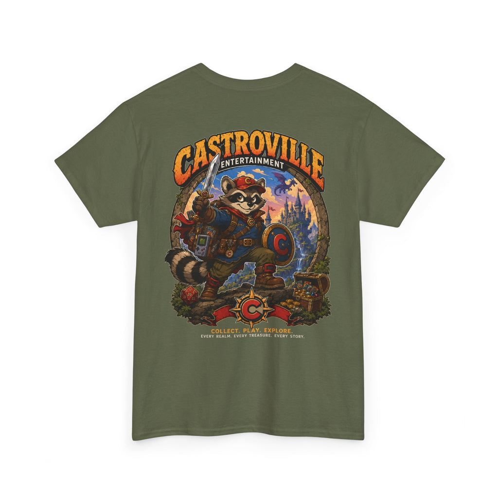 Raccoon Adventure T-Shirt — 'Castroville Entertainment' Retro Poster Tee
