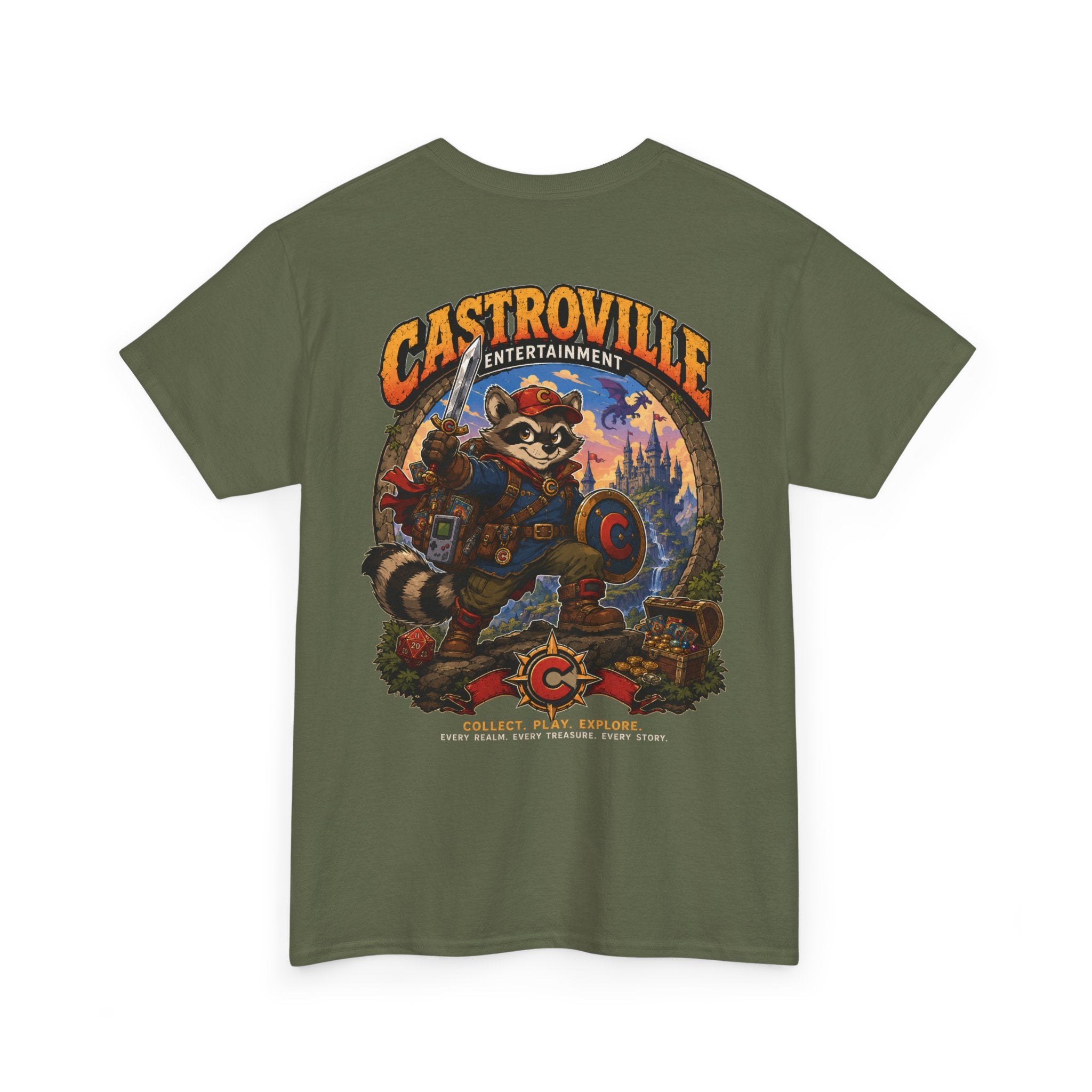 Raccoon Adventure T-Shirt — 'Castroville Entertainment' Retro Poster Tee