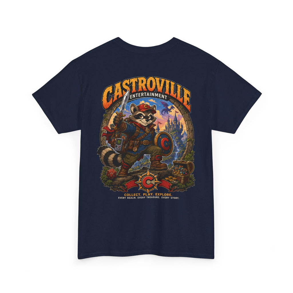 Raccoon Adventure T-Shirt — 'Castroville Entertainment' Retro Poster Tee