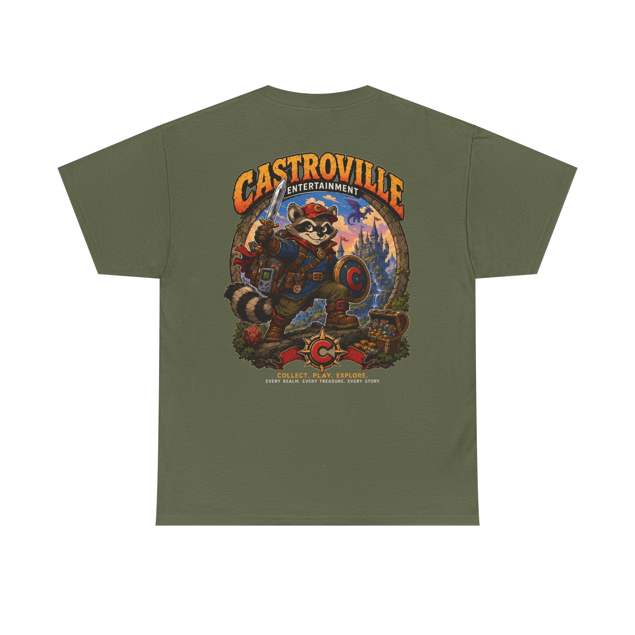 Raccoon Adventure T-Shirt — 'Castroville Entertainment' Retro Poster Tee