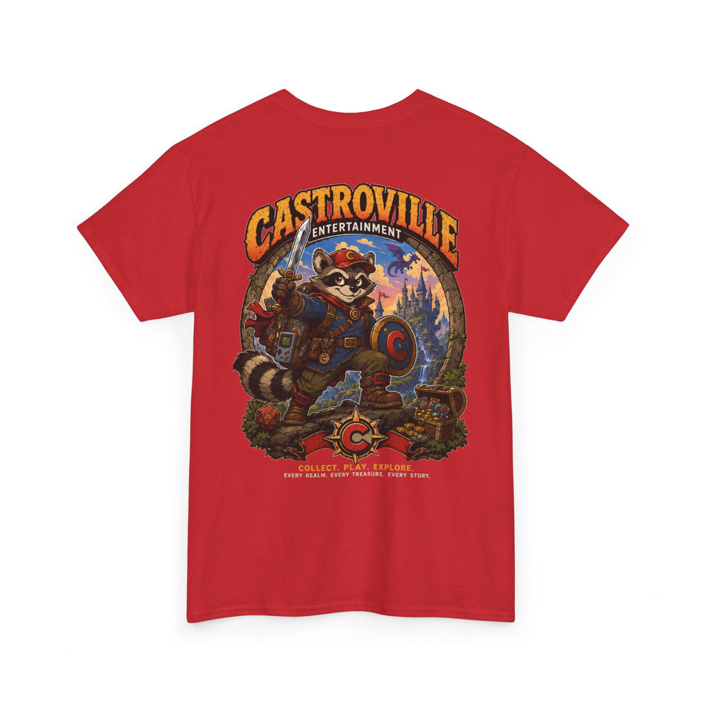 Raccoon Adventure T-Shirt — 'Castroville Entertainment' Retro Poster Tee