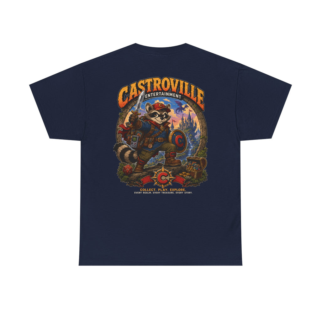 Raccoon Adventure T-Shirt — 'Castroville Entertainment' Retro Poster Tee